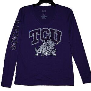 TCU purple VN rhinestone bling Long Sleeve Shirt XS S M L XL XXL 1X 2X,3X,4X,5X